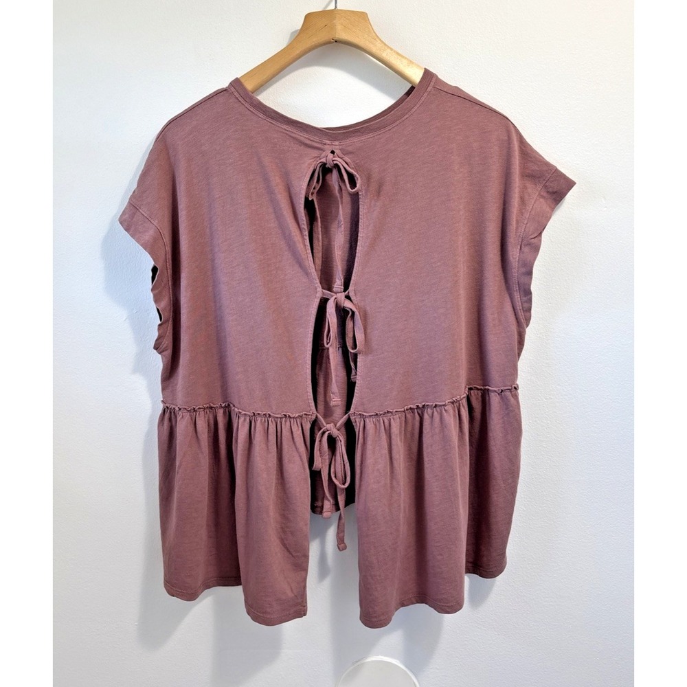 American Eagle AE Sunchaser Knit Tie Back Babydoll T-Shirt Womens L Maeve Cotton